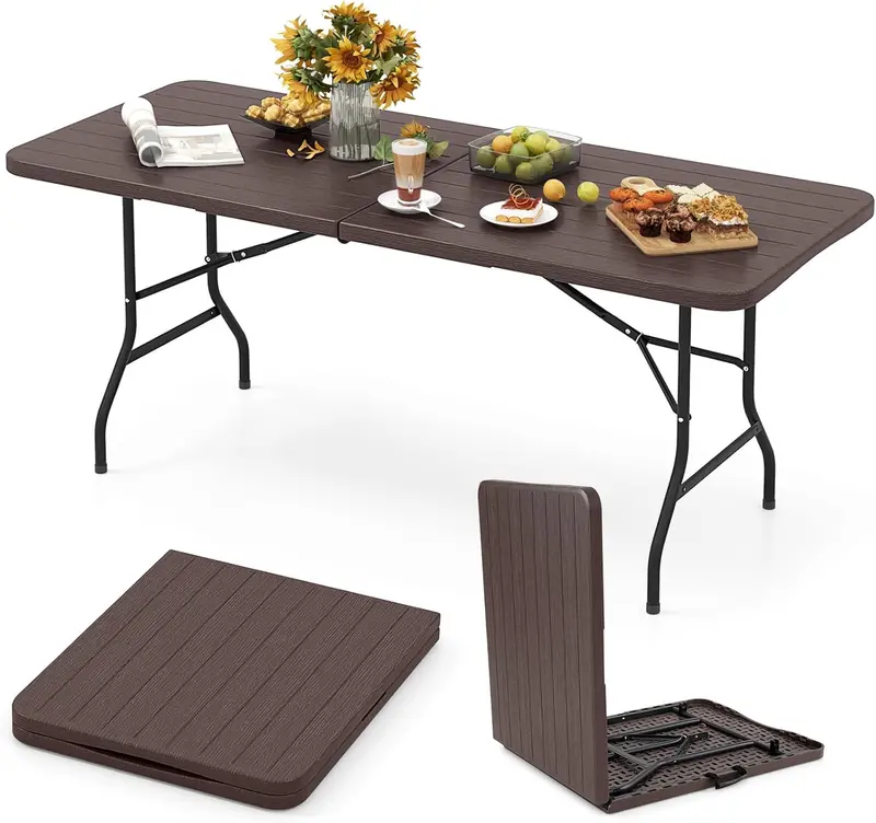 6-Foot All-Purpose Plastic Folding Table – 350 lb Capacity, HDPE Top for Indoor & Outdoor Settings