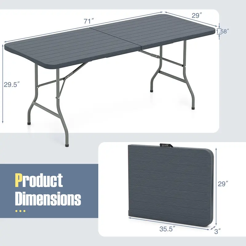 6-Foot All-Purpose Plastic Folding Table – 350 lb Capacity, HDPE Top for Indoor & Outdoor Settings