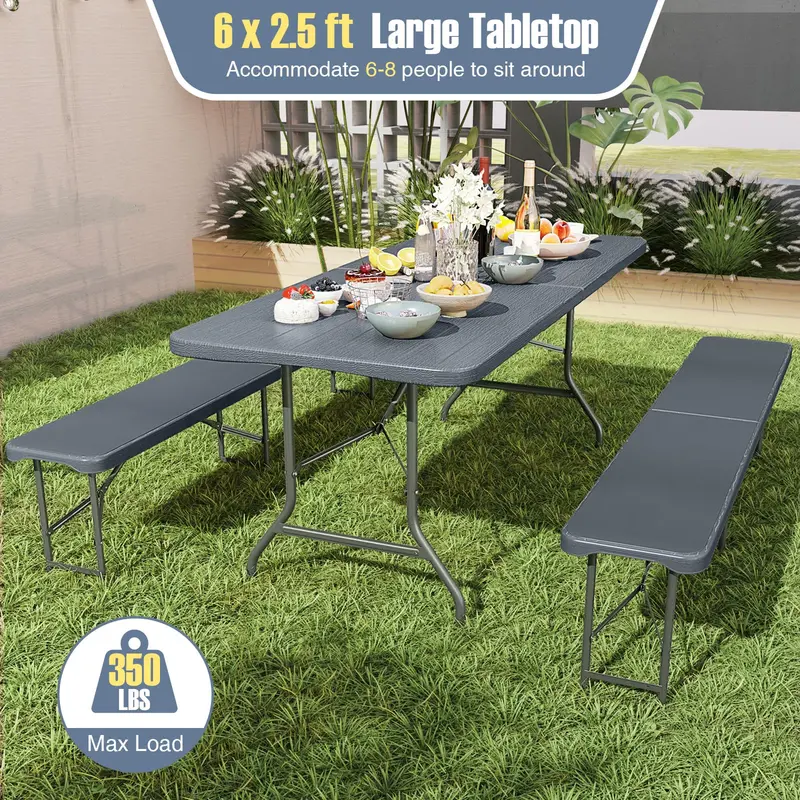 6-Foot All-Purpose Plastic Folding Table – 350 lb Capacity, HDPE Top for Indoor & Outdoor Settings