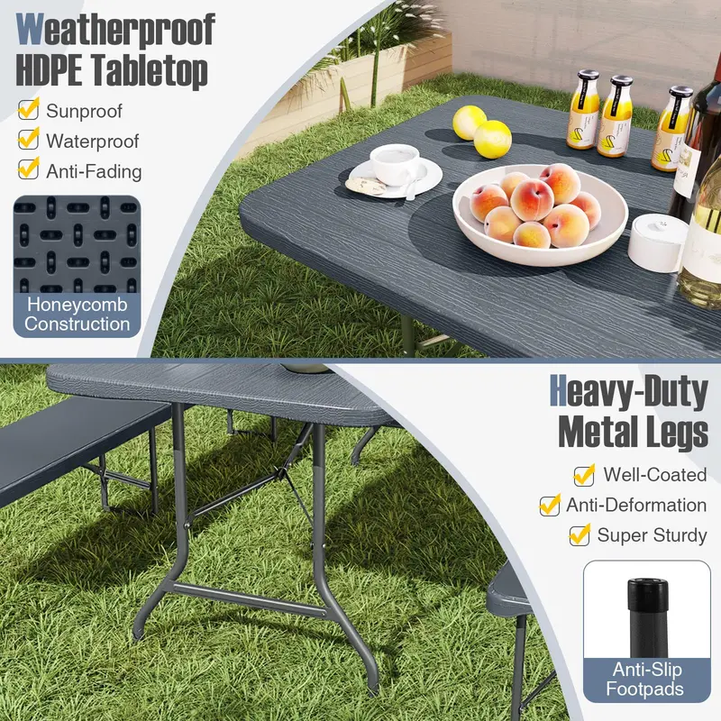 6-Foot All-Purpose Plastic Folding Table – 350 lb Capacity, HDPE Top for Indoor & Outdoor Settings