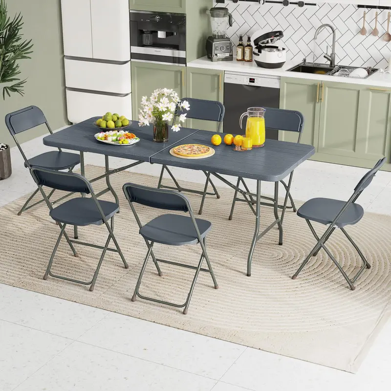 6-Foot All-Purpose Plastic Folding Table – 350 lb Capacity, HDPE Top for Indoor & Outdoor Settings