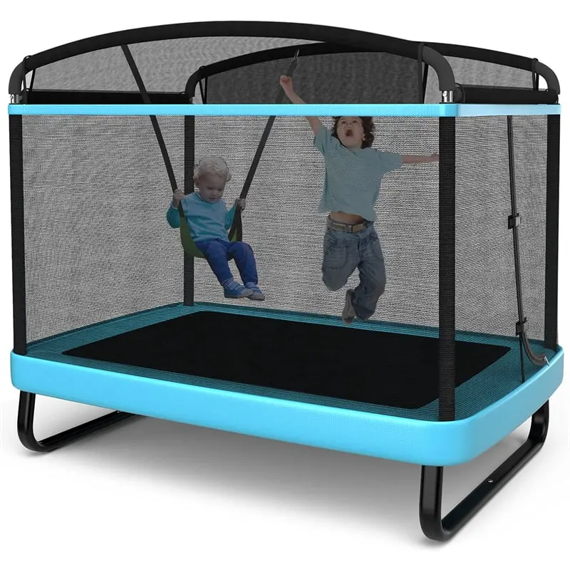 6-Foot ASTM-Certified Kids' Trampoline with Enclosure Net & Swing – Rectangular Indoor/Outdoor Bounce Pad for Ages 3–8, 220 lb Max Load