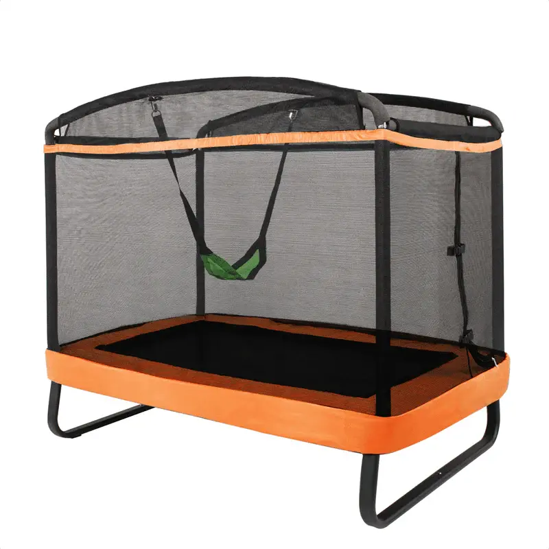 6-Foot ASTM-Certified Kids' Trampoline with Enclosure Net & Swing – Rectangular Indoor/Outdoor Bounce Pad for Ages 3–8, 220 lb Max Load
