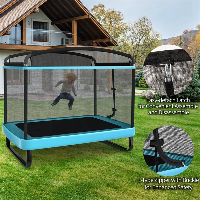6-Foot ASTM-Certified Kids' Trampoline with Enclosure Net & Swing – Rectangular Indoor/Outdoor Bounce Pad for Ages 3–8, 220 lb Max Load