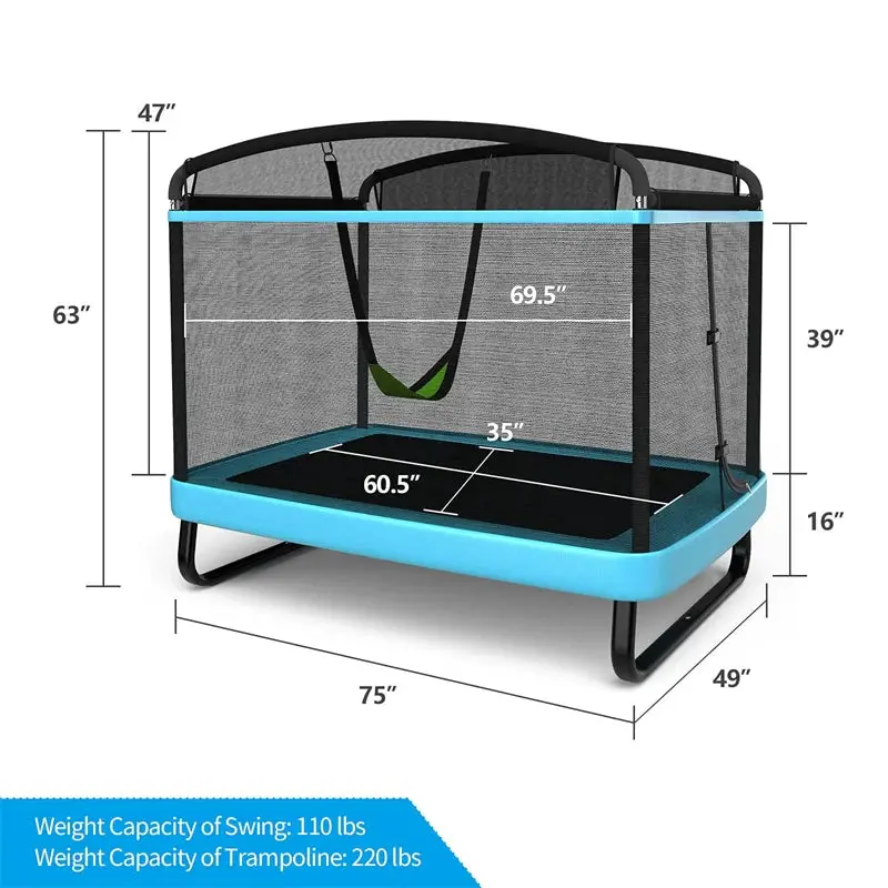 6-Foot ASTM-Certified Kids' Trampoline with Enclosure Net & Swing – Rectangular Indoor/Outdoor Bounce Pad for Ages 3–8, 220 lb Max Load