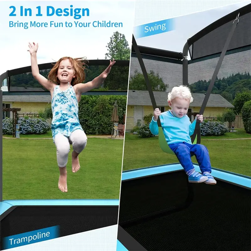 6-Foot ASTM-Certified Kids' Trampoline with Enclosure Net & Swing – Rectangular Indoor/Outdoor Bounce Pad for Ages 3–8, 220 lb Max Load