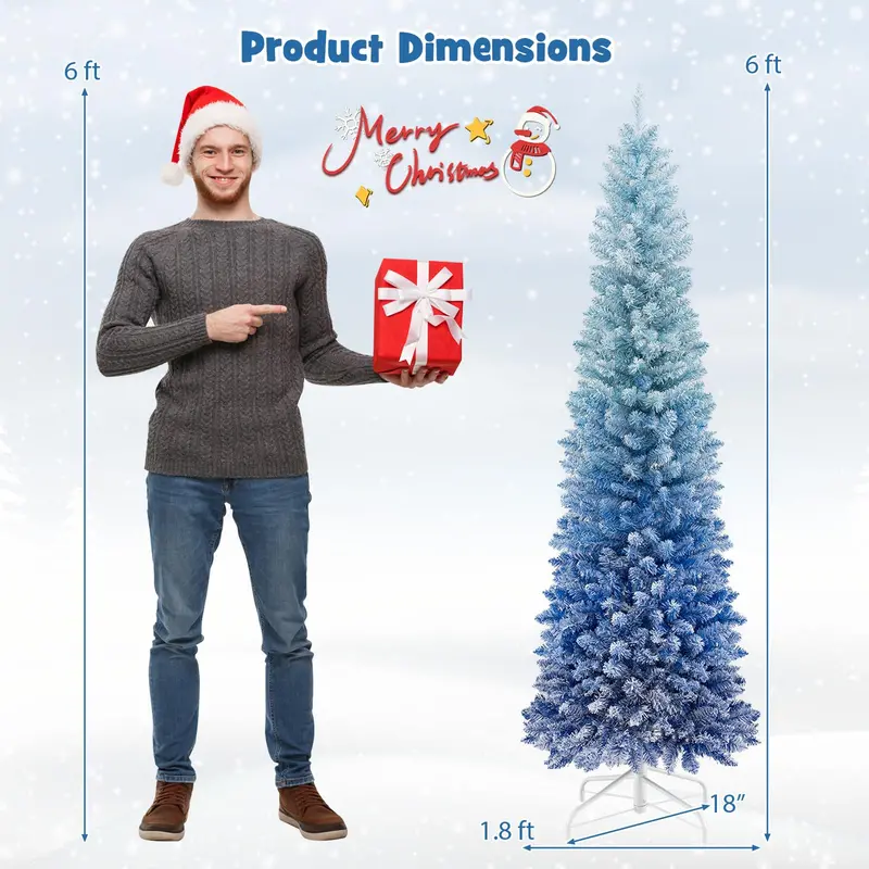 6-Foot Blue Gradient Snow-Flocked Unlit Artificial Christmas Tree with 435 Lush Branch Tips