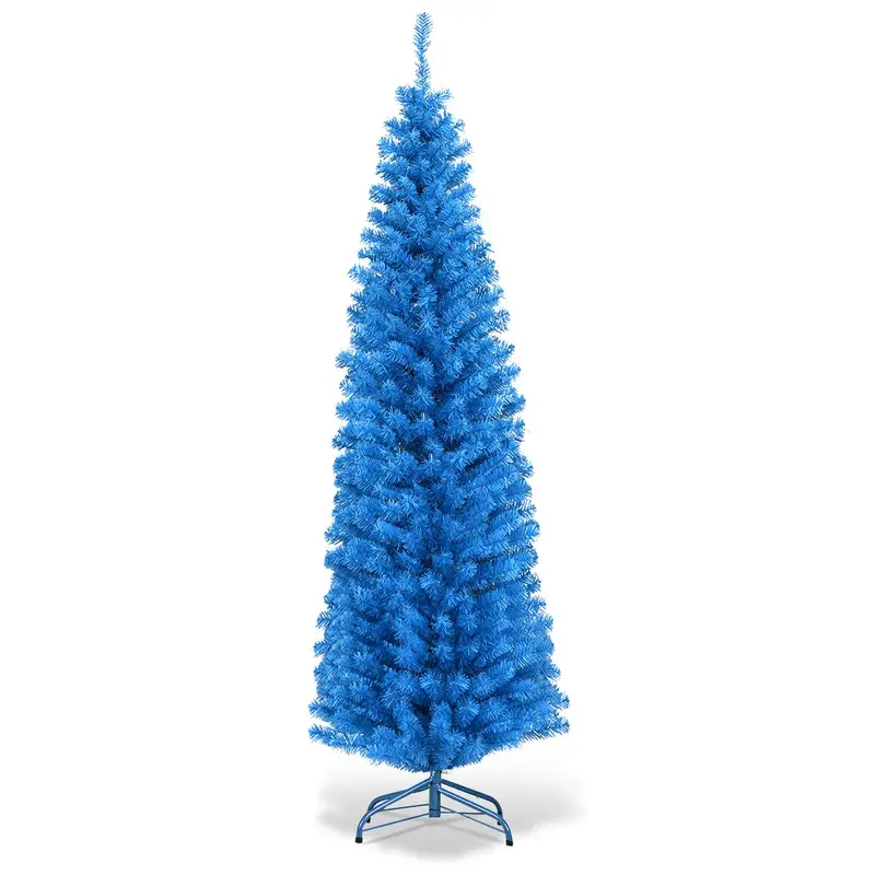 6-Foot Blue Slim Pencil Christmas Tree – Space-Saving Artificial Design
