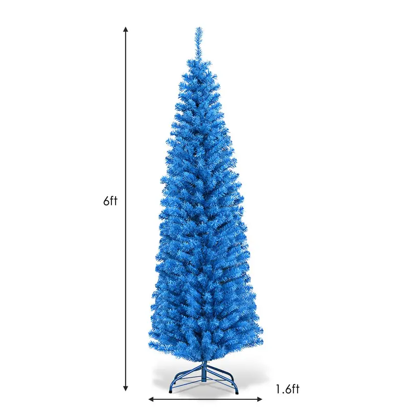 6-Foot Blue Slim Pencil Christmas Tree – Space-Saving Artificial Design 1