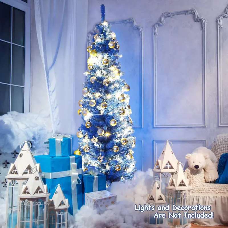 6-Foot Blue Slim Pencil Christmas Tree – Space-Saving Artificial Design