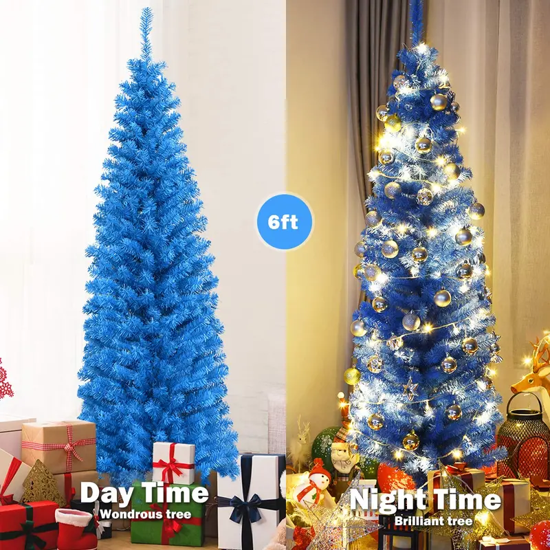6-Foot Blue Slim Pencil Christmas Tree – Space-Saving Artificial Design