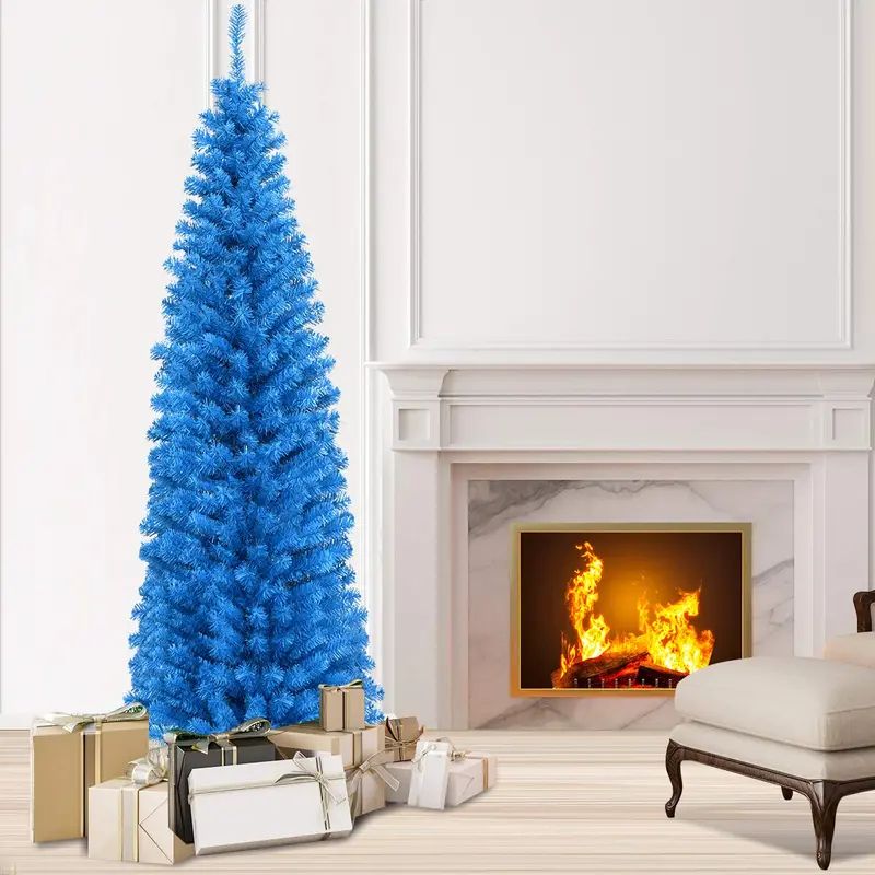 6-Foot Blue Slim Pencil Christmas Tree – Space-Saving Artificial Design