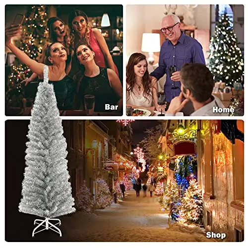 6-Foot Blue Slim Pencil Christmas Tree – Space-Saving Artificial Design