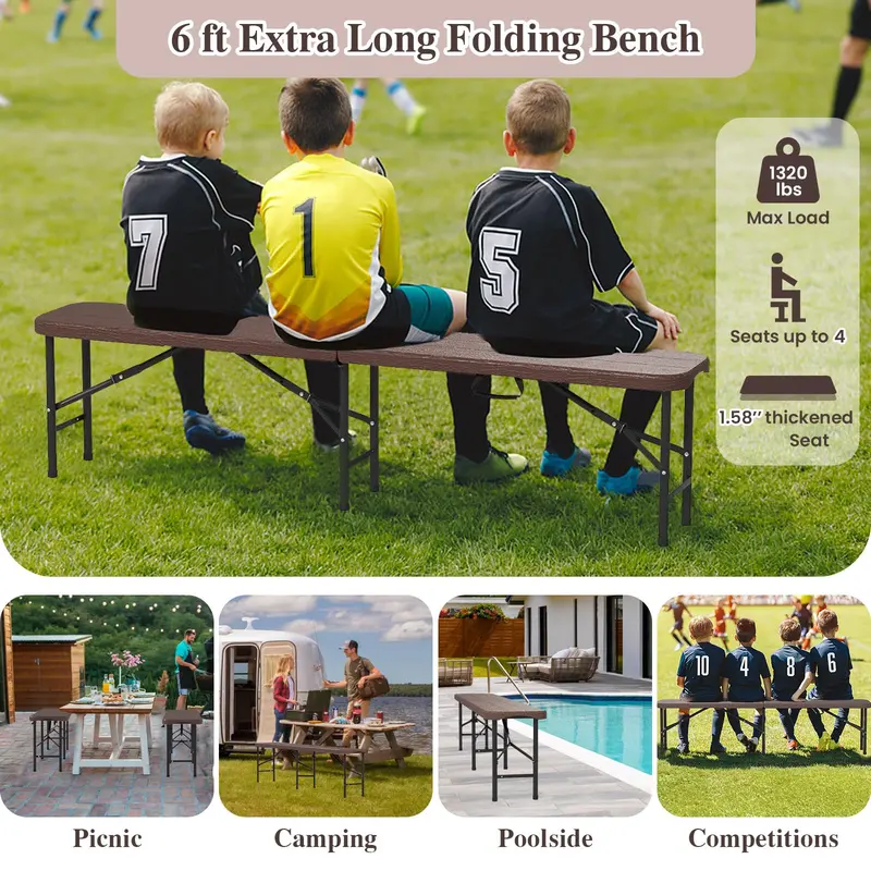 6-Foot Commercial-Grade Folding Bench – High-Strength Plastic Seat for Indoor/Outdoor Use