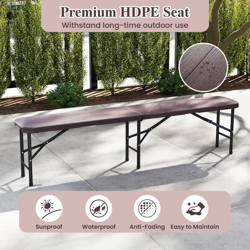 6-Foot Commercial-Grade Folding Bench – High-Strength Plastic Seat for Indoor/Outdoor Use