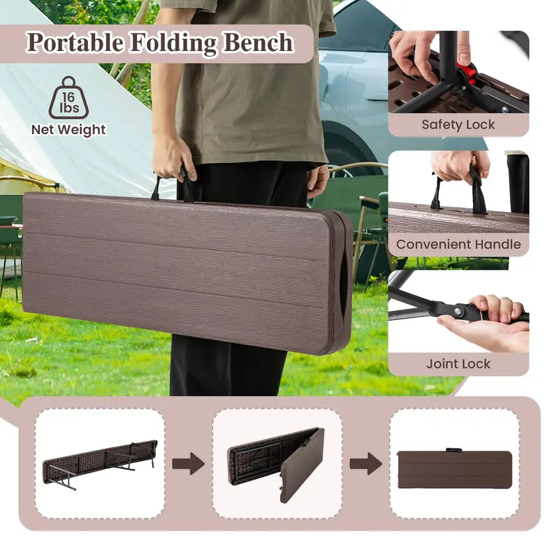 6-Foot Commercial-Grade Folding Bench – High-Strength Plastic Seat for Indoor/Outdoor Use