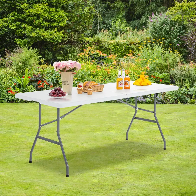6-Foot Foldable Card Table – Durable HDPE Plastic Picnic Table with Carry Handle and Quick-Set Frame 2
