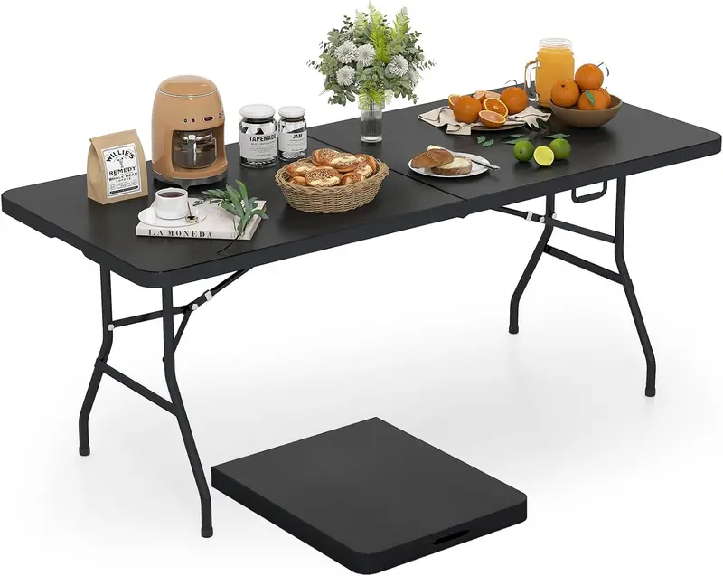 6-Foot Foldable Card Table – Durable HDPE Plastic Picnic Table with Carry Handle and Quick-Set Frame