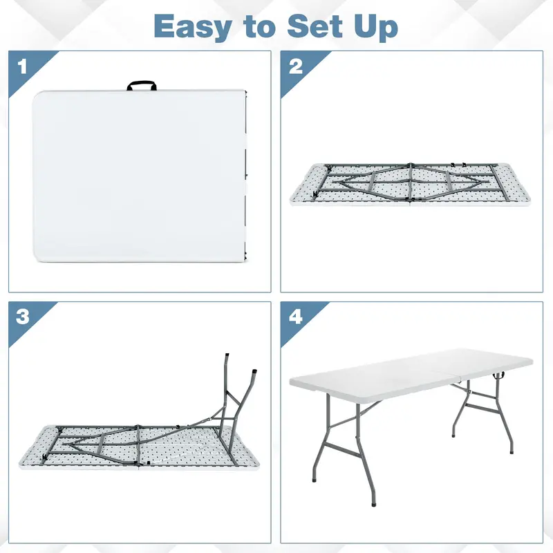6-Foot Foldable Card Table – Durable HDPE Plastic Picnic Table with Carry Handle and Quick-Set Frame