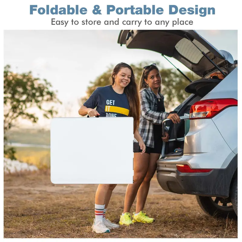 6-Foot Foldable Card Table – Durable HDPE Plastic Picnic Table with Carry Handle and Quick-Set Frame
