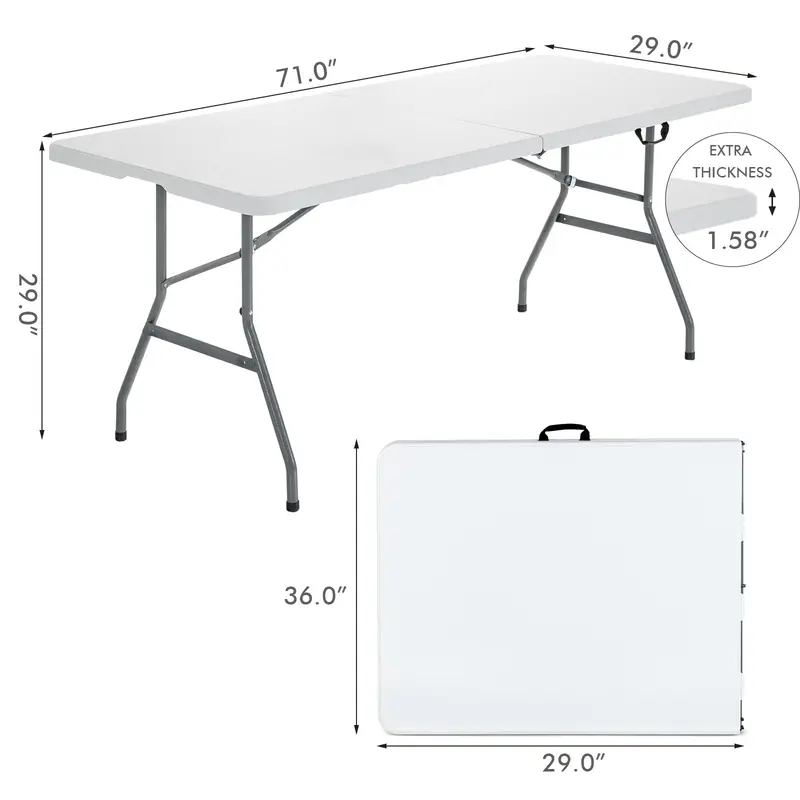 6-Foot Foldable Card Table – Durable HDPE Plastic Picnic Table with Carry Handle and Quick-Set Frame