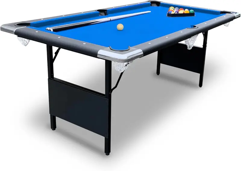 6-Foot Folding Portable Pool Table for Adults – Compact Billiards Set with Storage, Includes Cues, Balls, Chalk, and Brush 2