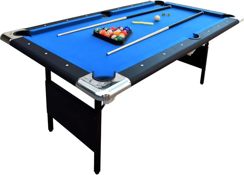 6-Foot Folding Portable Pool Table for Adults – Compact Billiards Set with Storage, Includes Cues, Balls, Chalk, and Brush