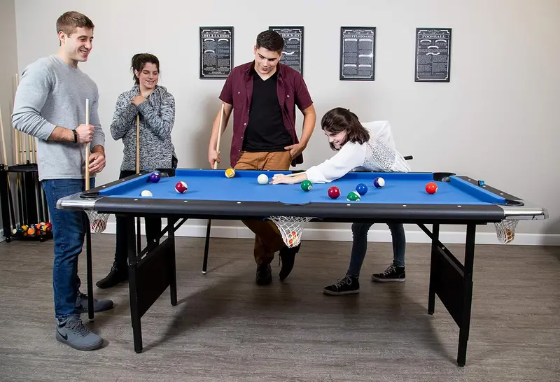 6-Foot Folding Portable Pool Table for Adults – Compact Billiards Set with Storage, Includes Cues, Balls, Chalk, and Brush