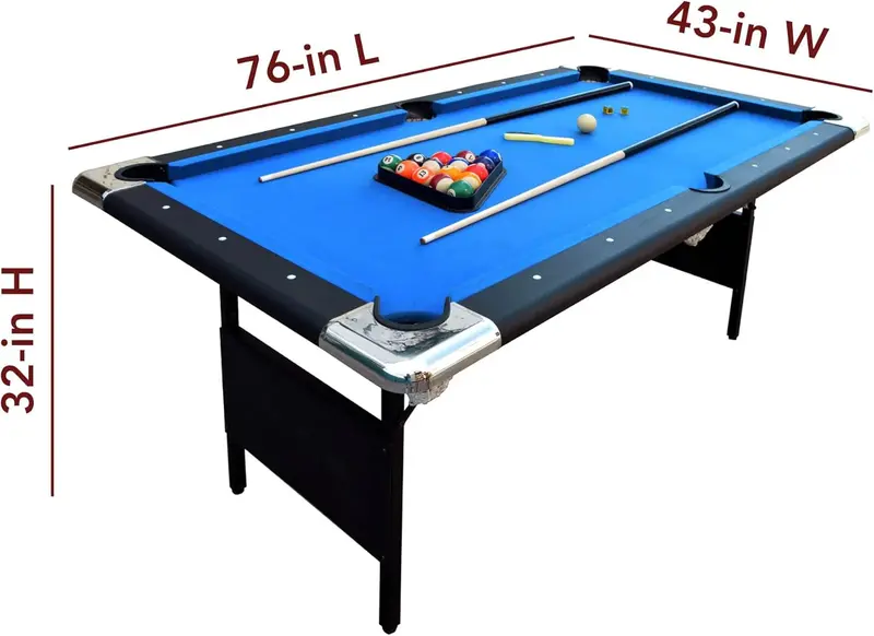 6-Foot Folding Portable Pool Table for Adults – Compact Billiards Set with Storage, Includes Cues, Balls, Chalk, and Brush