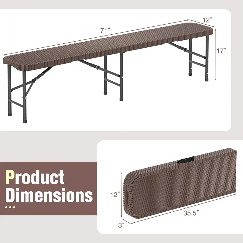 6-Foot Heavy-Duty Plastic Folding Bench – 1320-LB Capacity Portable Seat for Camping, Picnics & Events