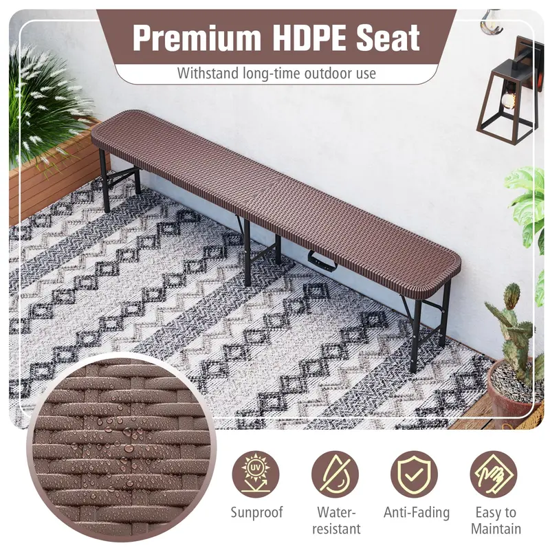 6-Foot Heavy-Duty Plastic Folding Bench – 1320-LB Capacity Portable Seat for Camping, Picnics & Events