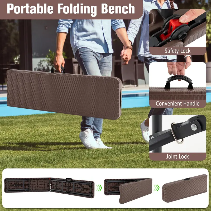 6-Foot Heavy-Duty Plastic Folding Bench – 1320-LB Capacity Portable Seat for Camping, Picnics & Events