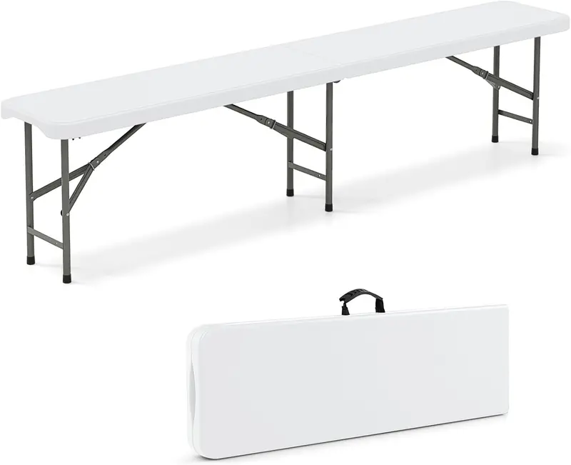 6-Foot Heavy-Duty Plastic Folding Bench – 1320 lb Weight Capacity, Lightweight Portable Design
