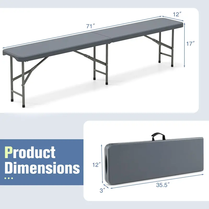 6-Foot Heavy-Duty Plastic Folding Bench – 1320 lb Weight Capacity, Lightweight Portable Design