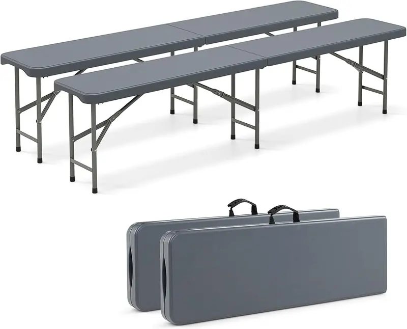 6-Foot Heavy-Duty Plastic Folding Bench – 1320 lb Weight Capacity, Lightweight Portable Design