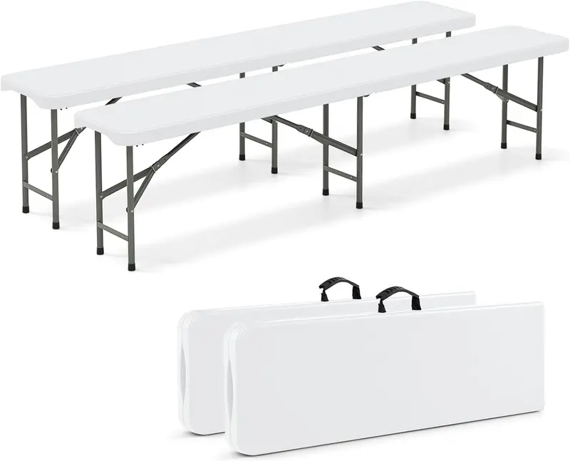 6-Foot Heavy-Duty Plastic Folding Bench – 1320 lb Weight Capacity, Lightweight Portable Design