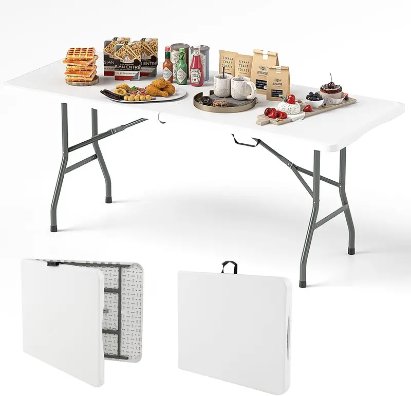 6-Foot Heavy-Duty Plastic Folding Table – 350 lb Capacity, HDPE Top for Outdoor Use