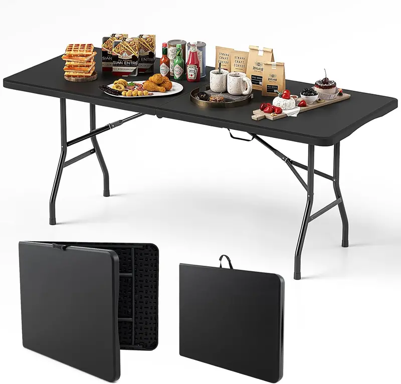 6-Foot Heavy-Duty Plastic Folding Table – 350 lb Capacity, HDPE Top for Outdoor Use