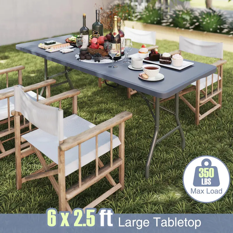 6-Foot Heavy-Duty Plastic Folding Table – 350 lb Capacity, HDPE Top for Outdoor Use