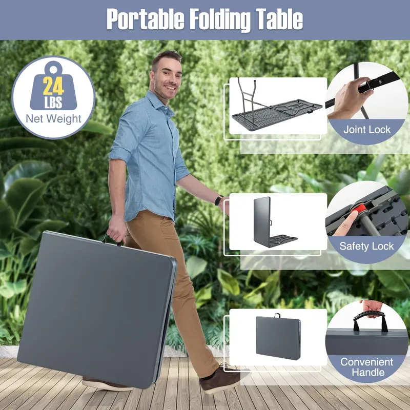 6-Foot Heavy-Duty Plastic Folding Table – 350 lb Capacity, HDPE Top for Outdoor Use