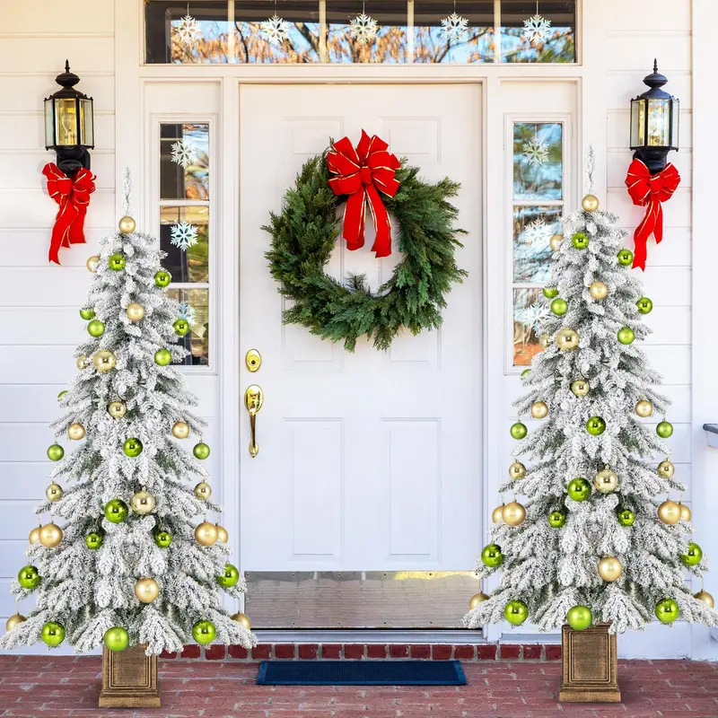 6-Foot Hinged Snow-Flocked Christmas Tree with 48 Ornaments and Potted Base 2