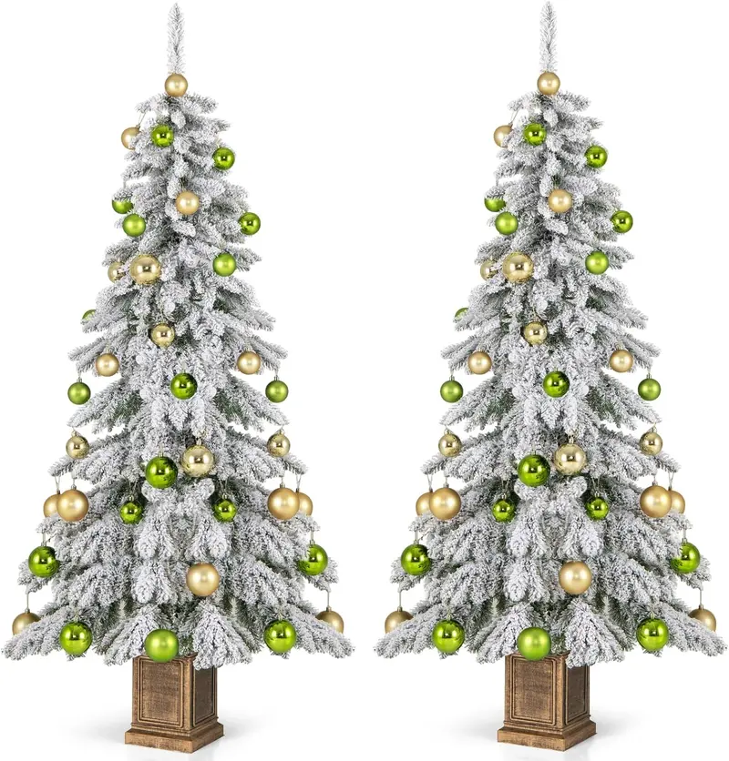 6-Foot Hinged Snow-Flocked Christmas Tree with 48 Ornaments and Potted Base
