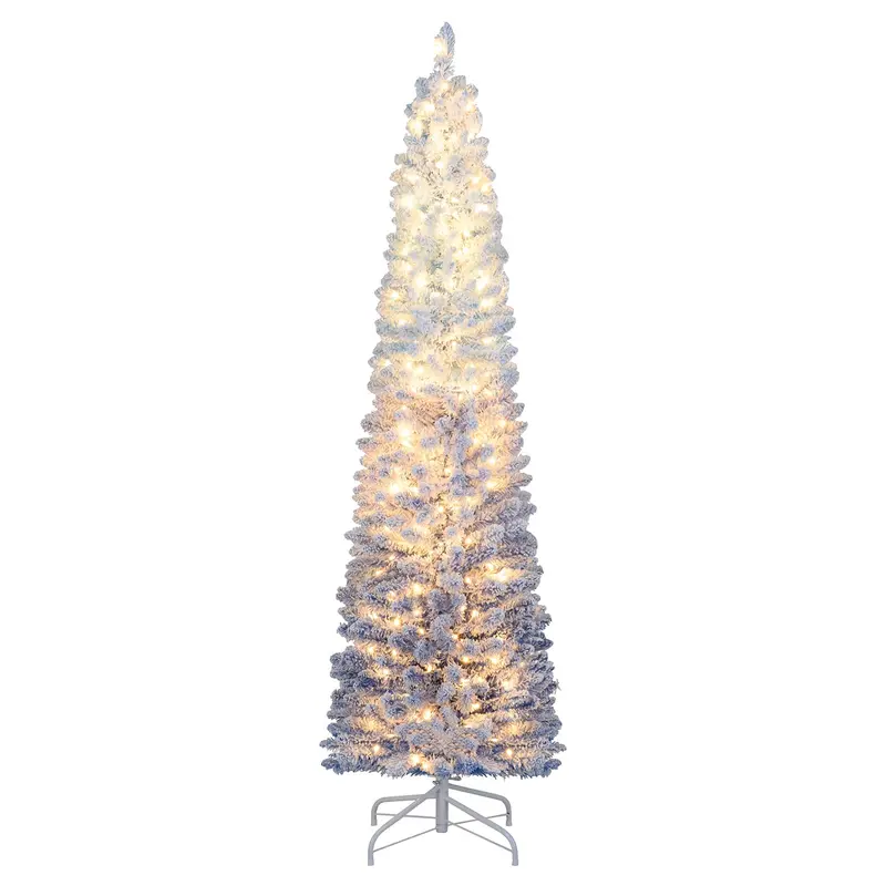 6-Foot or 7-Foot Blue Gradient Snow-Flocked Christmas Tree with Integrated Warm White LED Lighting