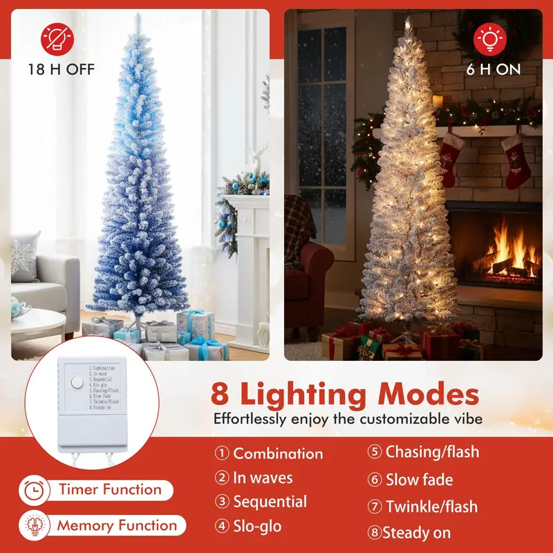 6-Foot or 7-Foot Blue Gradient Snow-Flocked Christmas Tree with Integrated Warm White LED Lighting 2
