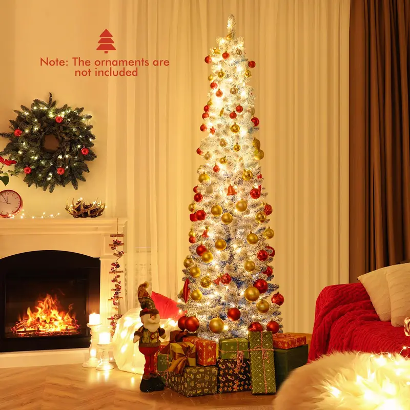 6-Foot or 7-Foot Blue Gradient Snow-Flocked Christmas Tree with Integrated Warm White LED Lighting