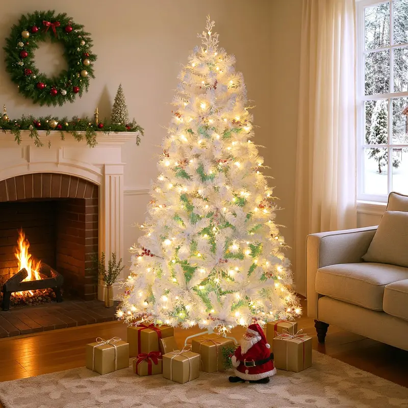 6-Foot or 7-Foot Hinged Pre-Lit Christmas Tree with Snow-Flocked Branches and Energy-Efficient LEDs 2