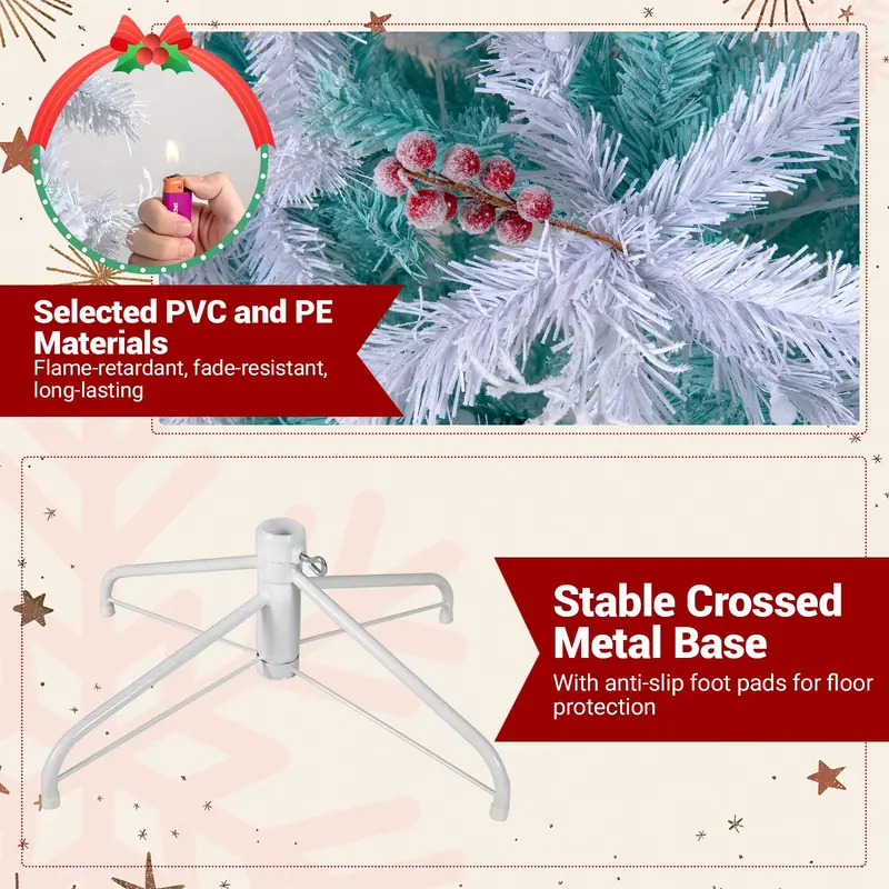 6-Foot or 7-Foot Hinged Pre-Lit Christmas Tree with Snow-Flocked Branches and Energy-Efficient LEDs