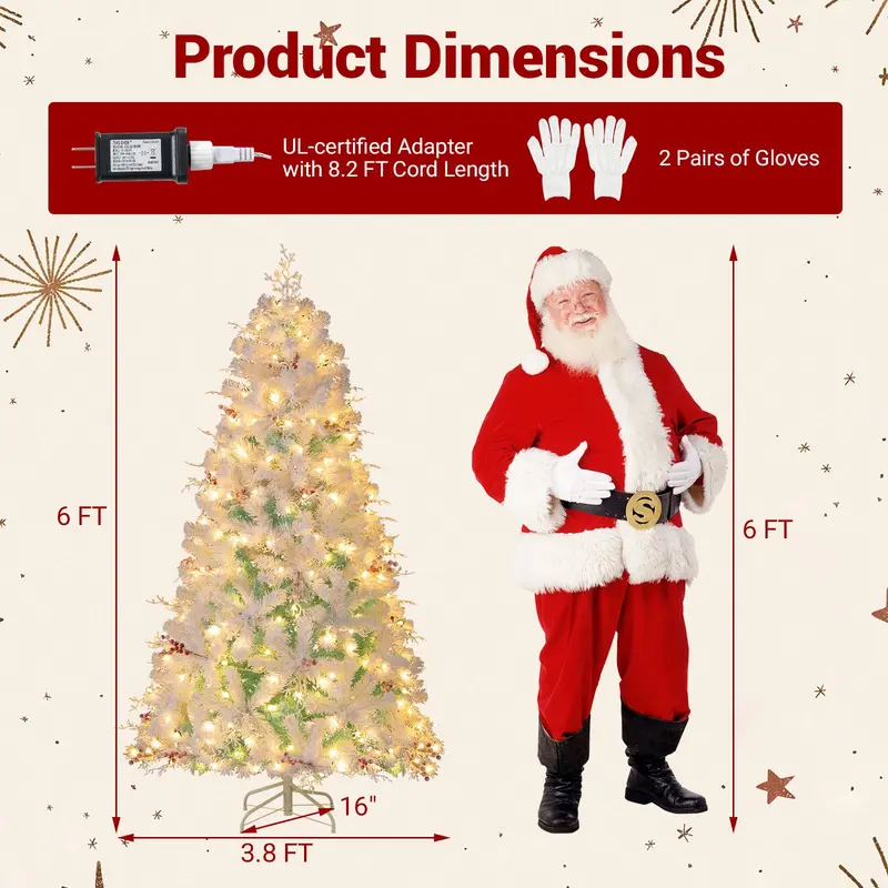 6-Foot or 7-Foot Hinged Pre-Lit Christmas Tree with Snow-Flocked Branches and Energy-Efficient LEDs