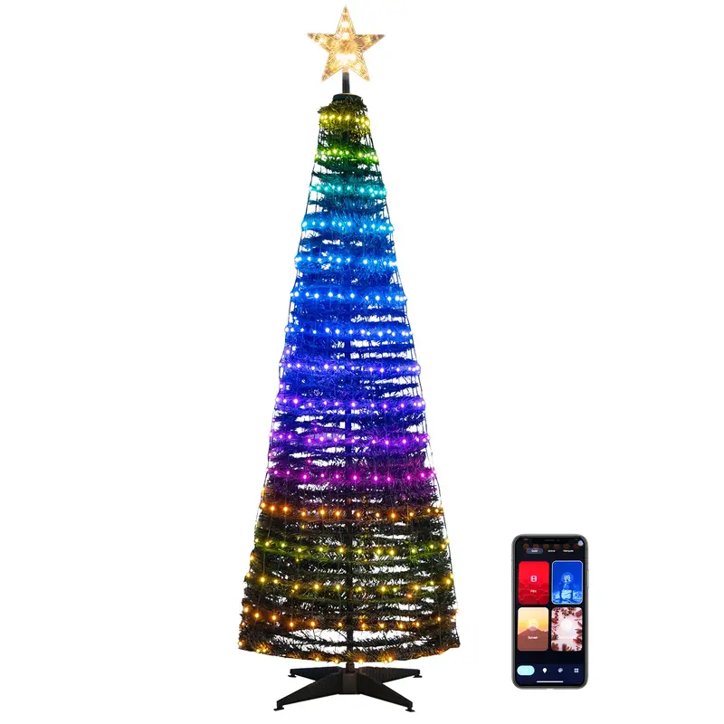 6-Foot Pop-Up Christmas Tree – Collapsible Pre-Lit Xmas Tree with 282 RGB LED Lights