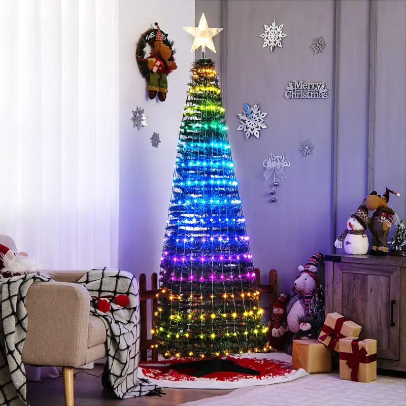6-Foot Pop-Up Christmas Tree – Collapsible Pre-Lit Xmas Tree with 282 RGB LED Lights 2